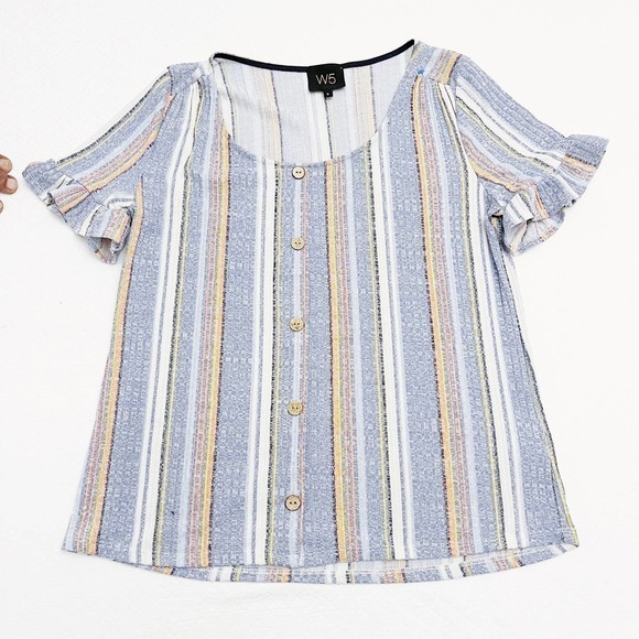 W5 Striped Short Sleeve Multicolor Top Flutter Sleeve SZ S - Picture 6 of 7